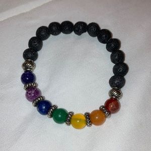 Spiritual bracelet chakra beads and lava rock with silver accents